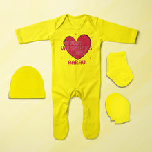 Load image into Gallery viewer, Custom Name 1st Valentine Jumpsuit with Cap, Mittens and Booties Romper Set for Baby Boy - KidsFashionVilla
