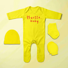 Load image into Gallery viewer, Hustle Baby Jumpsuit with Cap, Mittens and Booties Romper Set for Baby Girl - KidsFashionVilla
