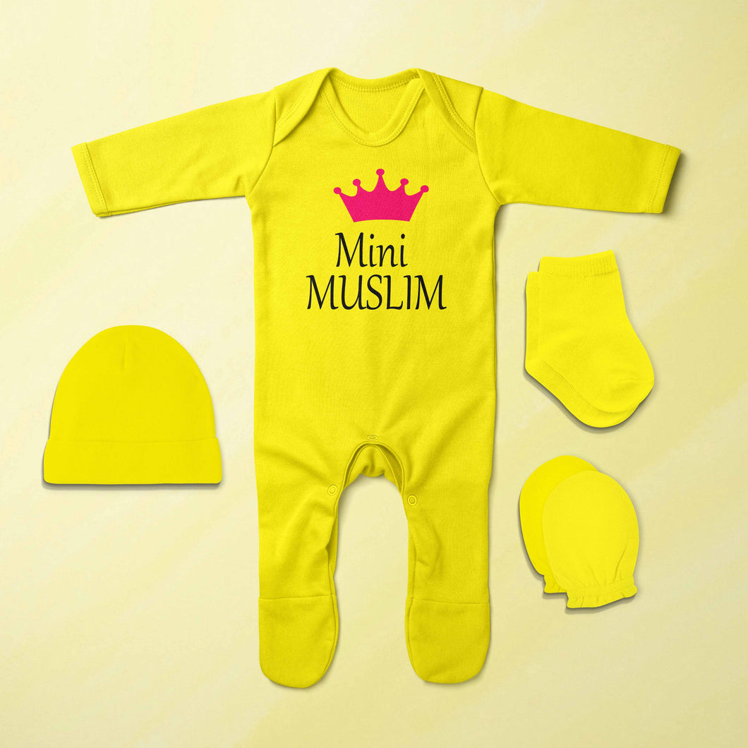 Mini Muslim Eid Jumpsuit with Cap, Mittens and Booties Romper Set for Baby Boy - KidsFashionVilla