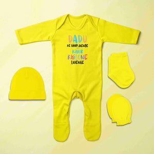 Dadu Ke Ghr Jayenge Jumpsuit with Cap, Mittens and Booties Romper Set for Baby Boy - KidsFashionVilla