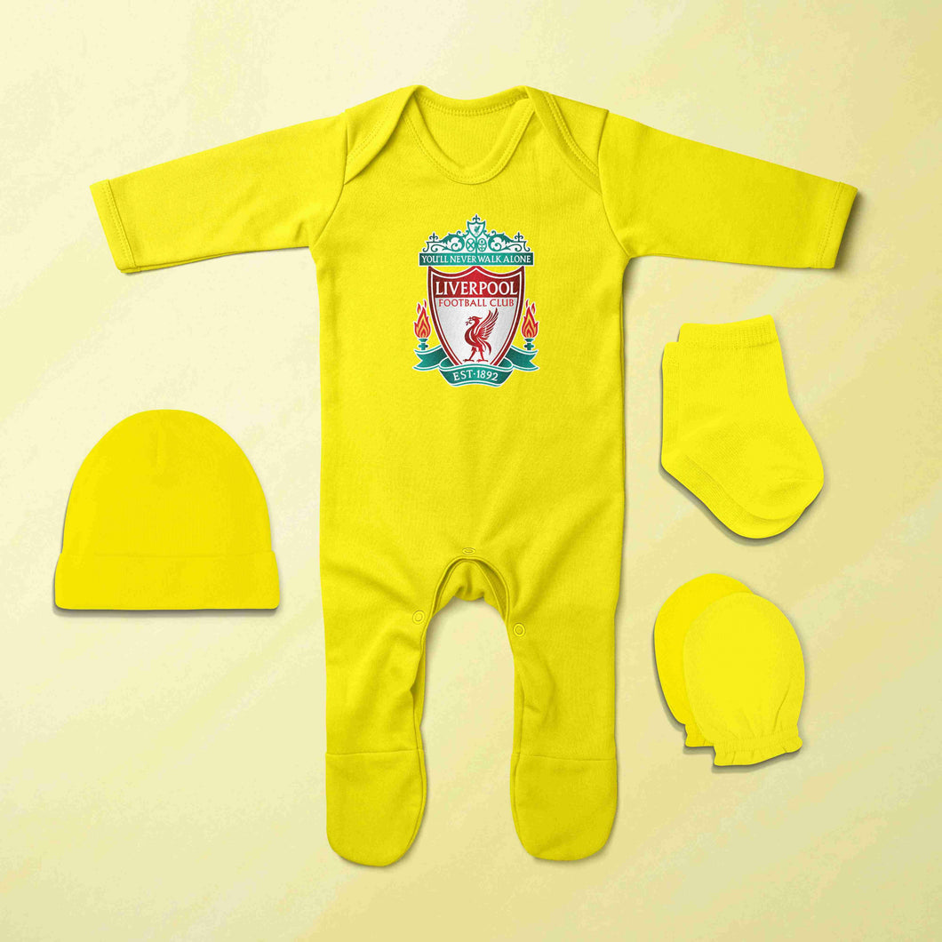 Liverpool Logo Jumpsuit with Cap, Mittens and Booties Romper Set for Baby Boy - KidsFashionVilla