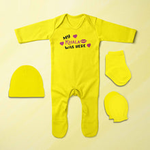 Load image into Gallery viewer, Khala Was Here Eid Jumpsuit with Cap, Mittens and Booties Romper Set for Baby Boy - KidsFashionVilla
