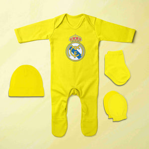 Real Madrid Logo Jumpsuit with Cap, Mittens and Booties Romper Set for Baby Boy - KidsFashionVilla