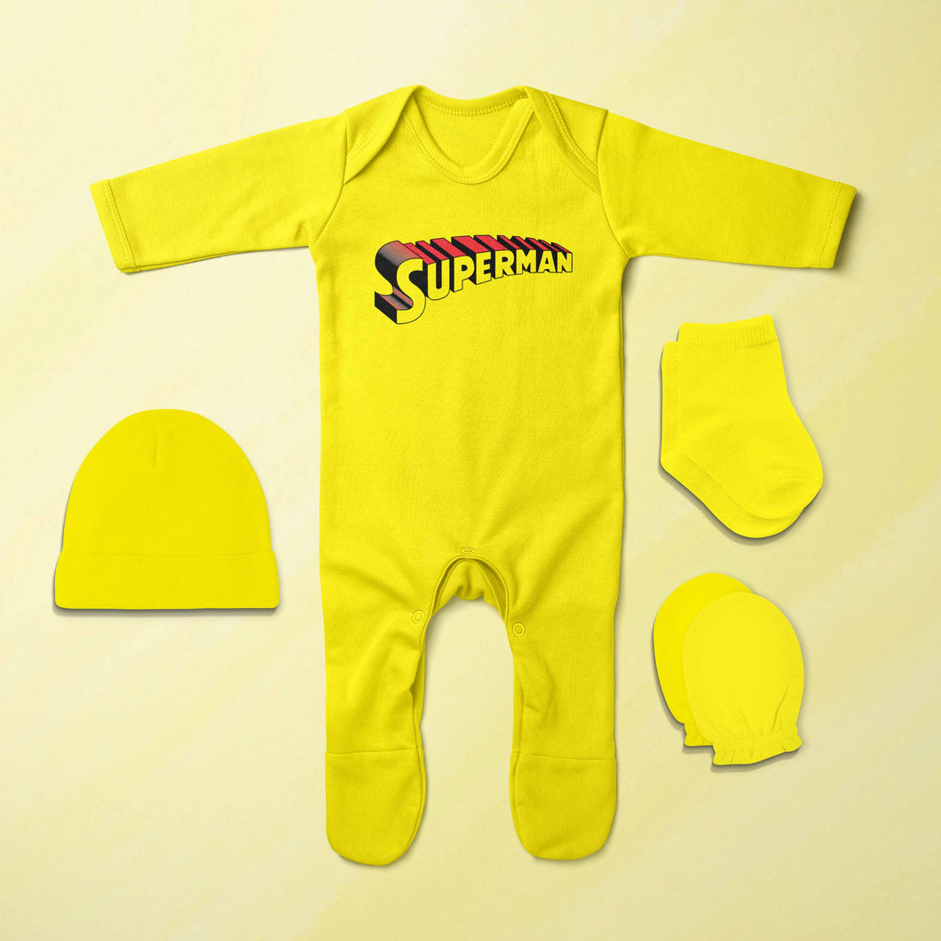 Superhero Cartoon Jumpsuit with Cap, Mittens and Booties Romper Set for Baby Boy - KidsFashionVilla