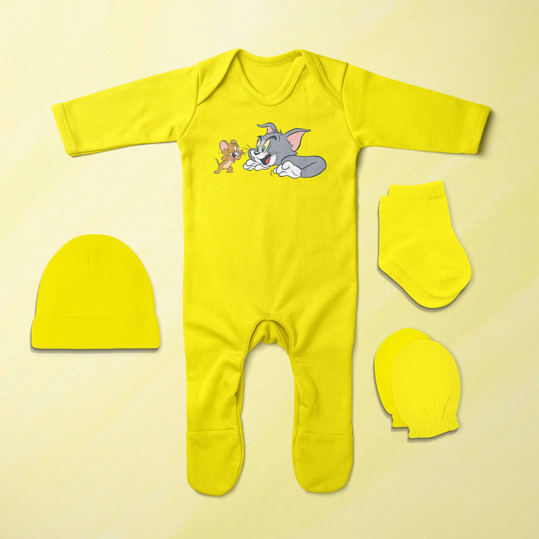 Cute Friends Cartoon Jumpsuit with Cap, Mittens and Booties Romper Set for Baby Boy - KidsFashionVilla