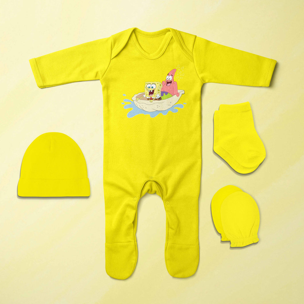 Simple Friends Cartoon Jumpsuit with Cap, Mittens and Booties Romper Set for Baby Boy - KidsFashionVilla