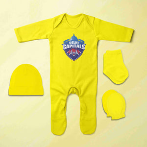 IPL Delhi Capitals Jumpsuit with Cap, Mittens and Booties Romper Set for Baby Boy - KidsFashionVilla