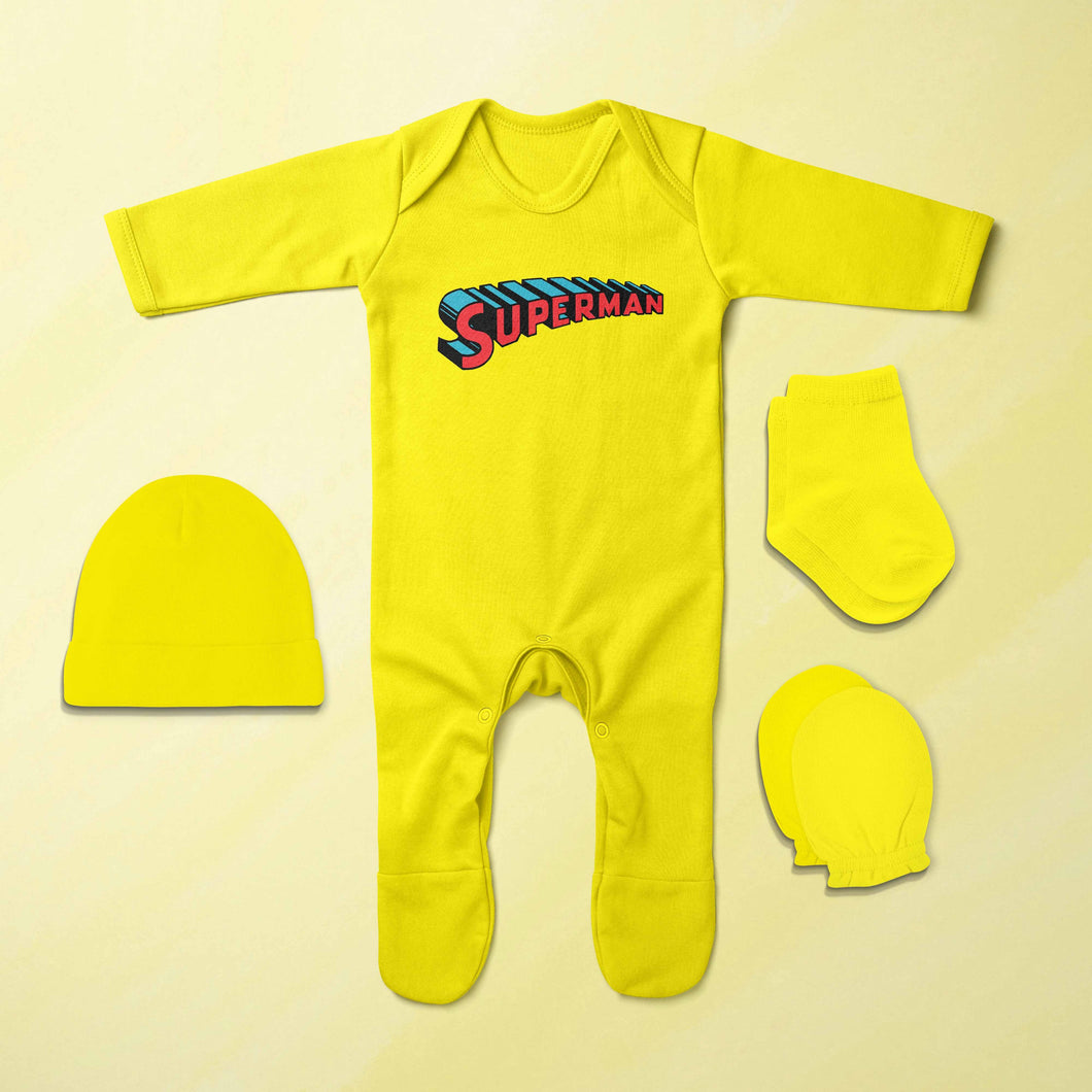 Superhero Cartoon Jumpsuit with Cap, Mittens and Booties Romper Set for Baby Boy - KidsFashionVilla