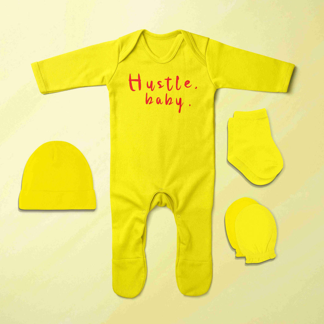 Hustle Baby Jumpsuit with Cap, Mittens and Booties Romper Set for Baby Boy - KidsFashionVilla