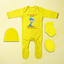 Load image into Gallery viewer, IPL Fever Is Back Jumpsuit with Cap, Mittens and Booties Romper Set for Baby Boy - KidsFashionVilla
