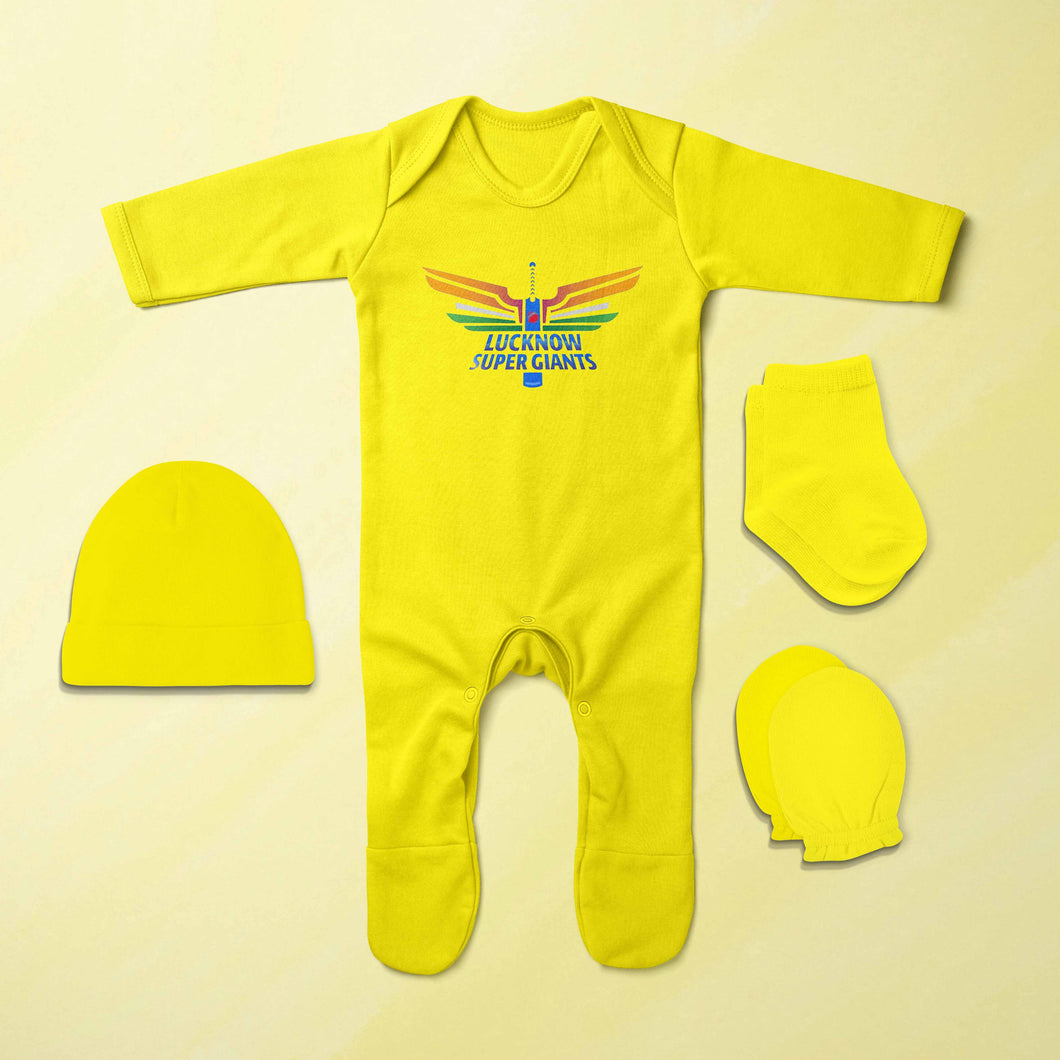 LSG Lucknow Super Gaints Jumpsuit with Cap, Mittens and Booties Romper Set for Baby Boy - KidsFashionVilla