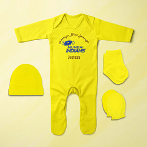 IPL Mumbai Indians Jeetega Bhai Jeetega MI Jeetega Jumpsuit with Cap, Mittens and Booties Romper Set for Baby Boy - KidsFashionVilla