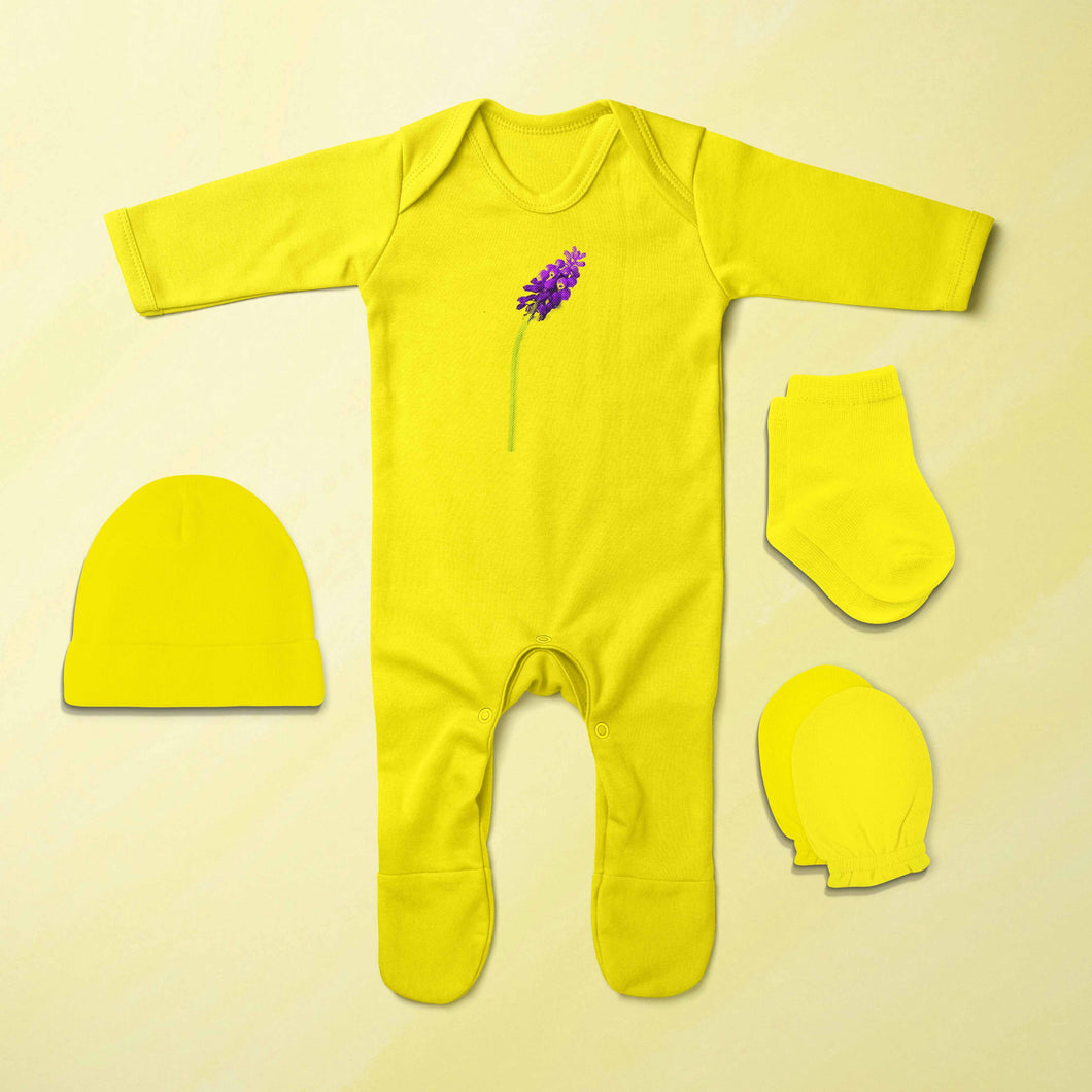 Lavendar Sprg Minimal Jumpsuit with Cap, Mittens and Booties Romper Set for Baby Boy - KidsFashionVilla