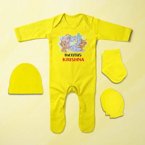 12 Month Birthday Teddy Design Jumpsuit with Cap, Mittens and Booties Romper Set for Baby Boy - KidsFashionVilla