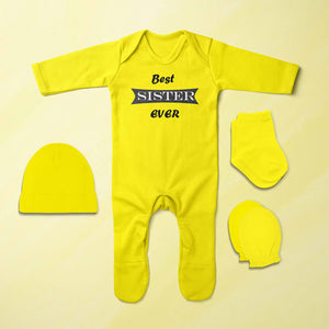 Best Sister Ever Jumpsuit with Cap, Mittens and Booties Romper Set for Baby Girl - KidsFashionVilla