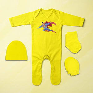 Smart Flying Superhero Cartoon Jumpsuit with Cap, Mittens and Booties Romper Set for Baby Boy - KidsFashionVilla