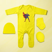 Load image into Gallery viewer, Smart Superhero Cartoon Jumpsuit with Cap, Mittens and Booties Romper Set for Baby Boy - KidsFashionVilla
