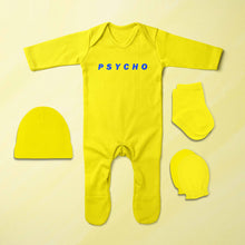 Load image into Gallery viewer, Psycho Minimal Jumpsuit with Cap, Mittens and Booties Romper Set for Baby Boy - KidsFashionVilla
