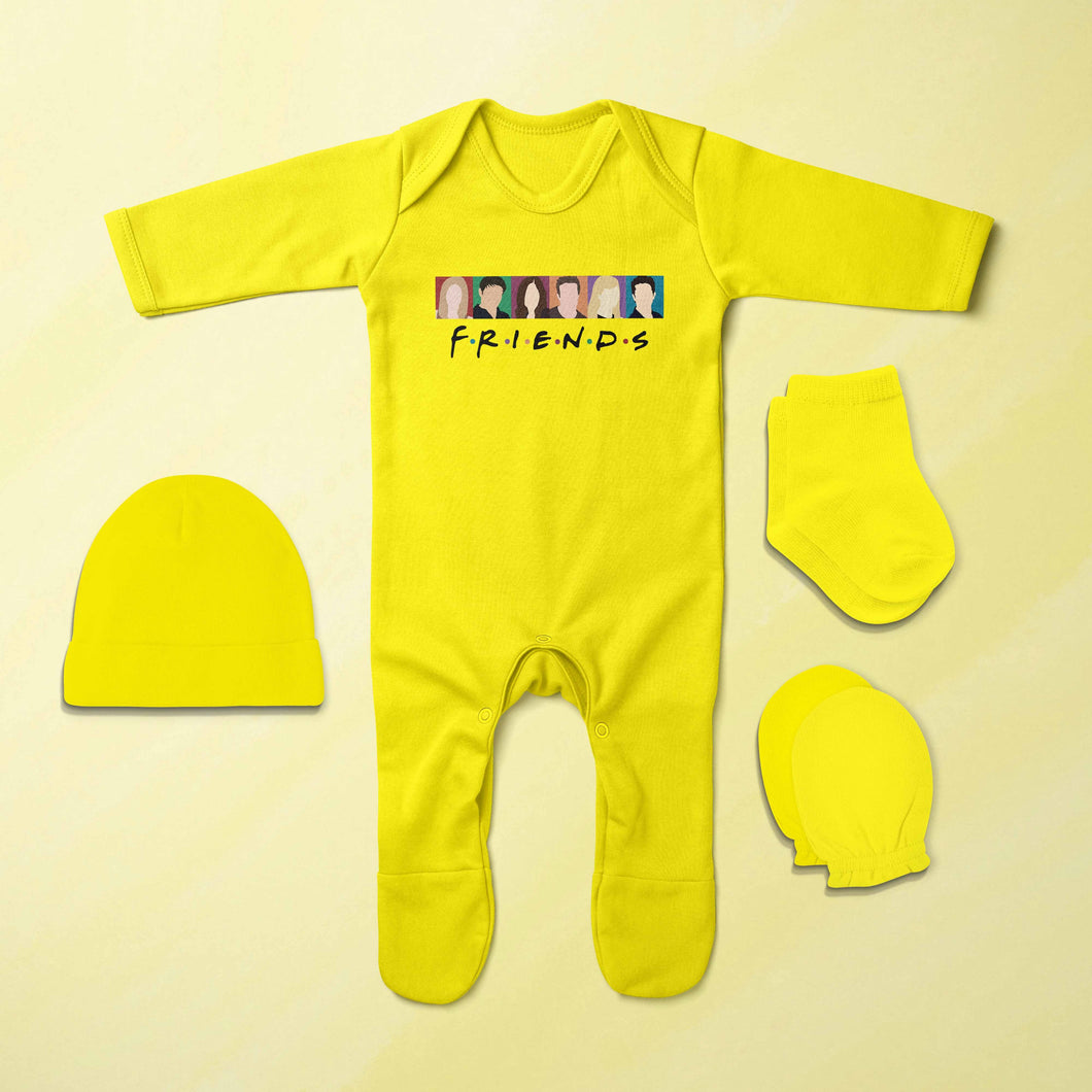 Friends Web Series Jumpsuit with Cap, Mittens and Booties Romper Set for Baby Boy - KidsFashionVilla