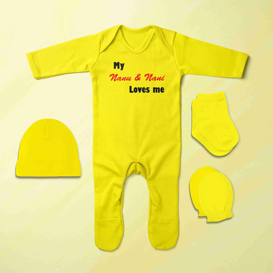 My Nanu Nani Loves Me Jumpsuit with Cap, Mittens and Booties Romper Set for Baby Boy - KidsFashionVilla