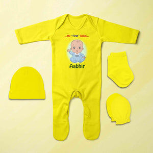 Custom Name My First Rakhi Jumpsuit with Cap, Mittens and Booties Romper Set for Baby Boy - KidsFashionVilla