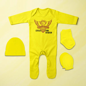 Custom Name IPL SRH Sunrisers Little Fan Jumpsuit with Cap, Mittens and Booties Romper Set for Baby Boy - KidsFashionVilla