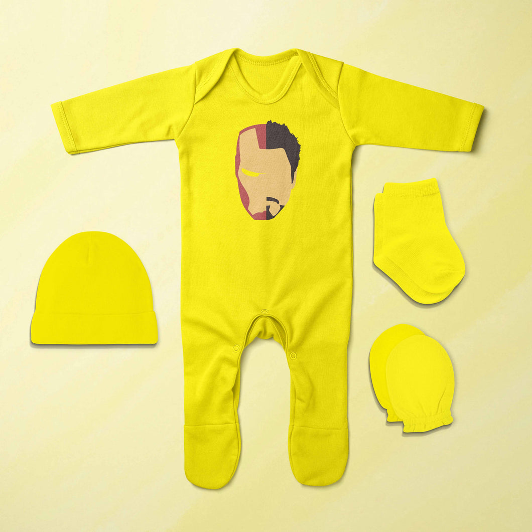 Iron Man Web Series Jumpsuit with Cap, Mittens and Booties Romper Set for Baby Boy - KidsFashionVilla