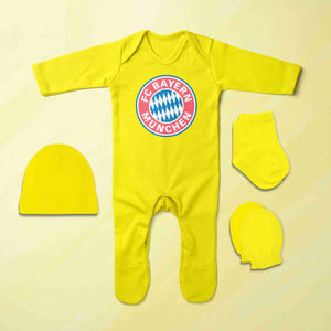 FC Bayern Munchen Logo Jumpsuit with Cap, Mittens and Booties Romper Set for Baby Boy - KidsFashionVilla