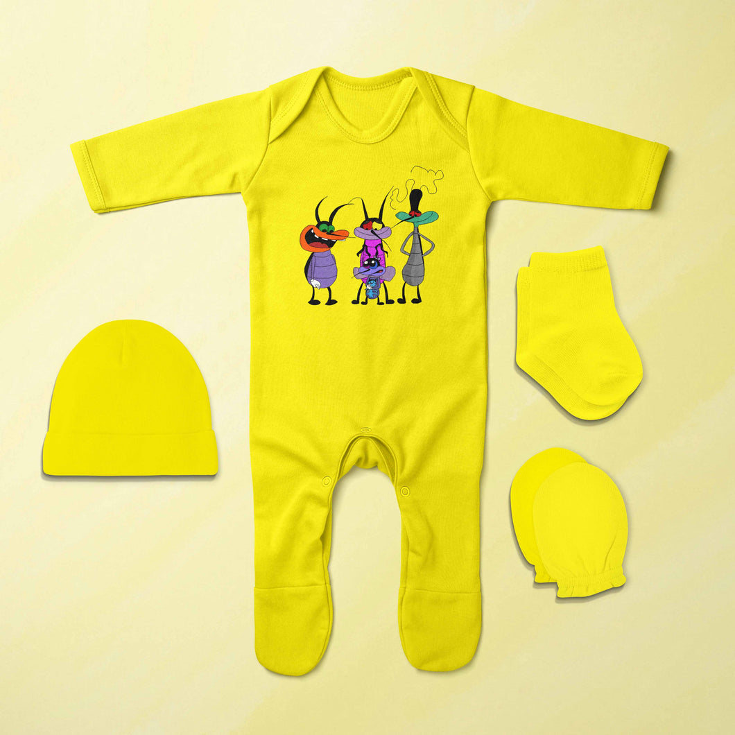 Most Funny Friends Cartoon Jumpsuit with Cap, Mittens and Booties Romper Set for Baby Boy - KidsFashionVilla