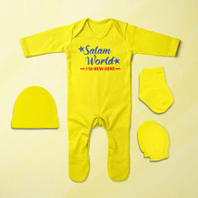Load image into Gallery viewer, Salam World Eid Jumpsuit with Cap, Mittens and Booties Romper Set for Baby Boy - KidsFashionVilla
