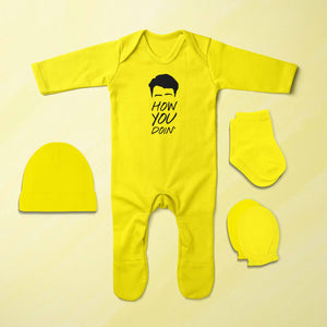 How You Doin Web Series Jumpsuit with Cap, Mittens and Booties Romper Set for Baby Boy - KidsFashionVilla