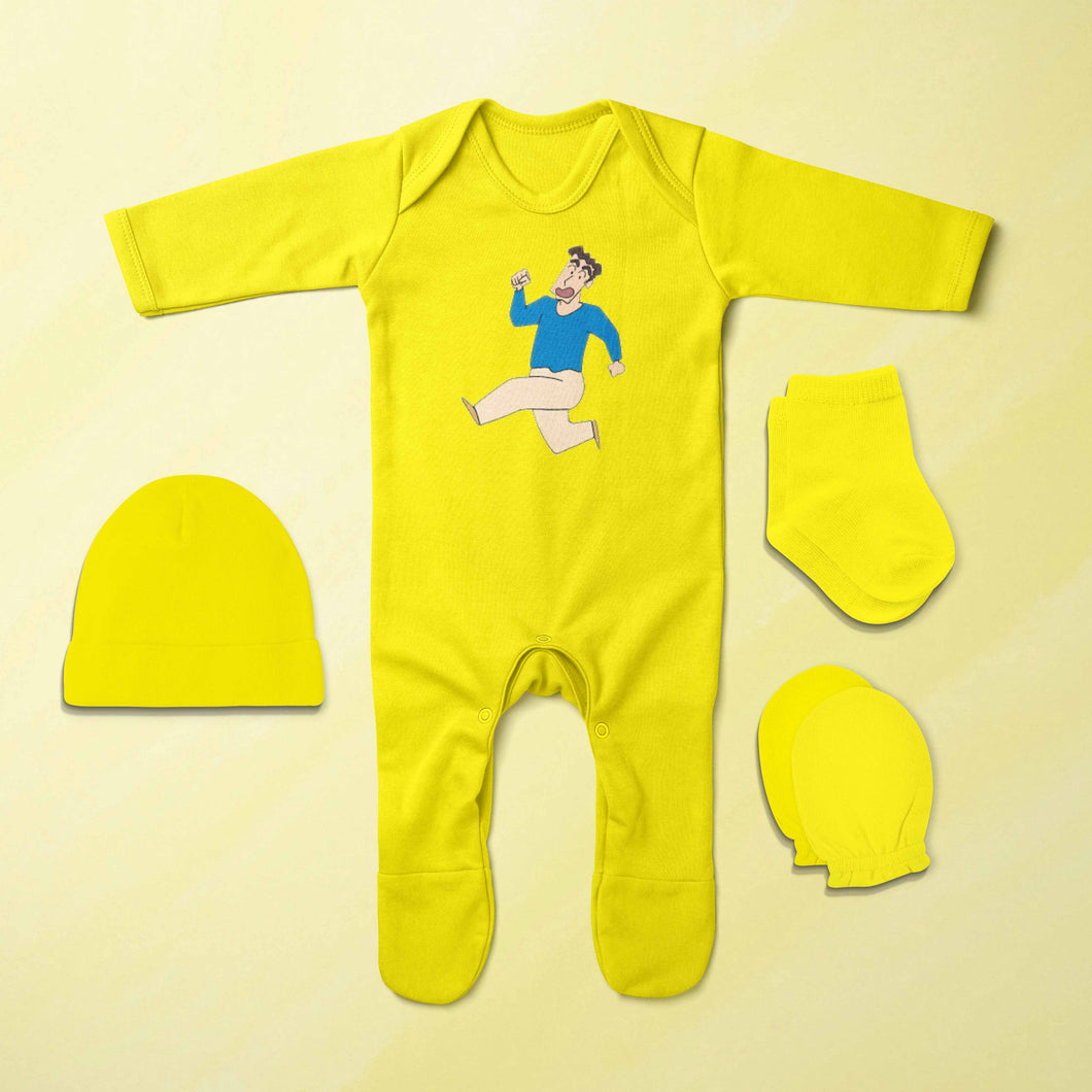 Cute Family Cartoon Jumpsuit with Cap, Mittens and Booties Romper Set for Baby Boy - KidsFashionVilla