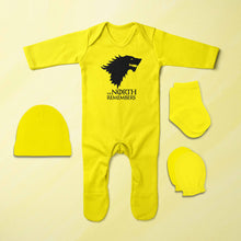 Load image into Gallery viewer, The North Remembers Web Series Jumpsuit with Cap, Mittens and Booties Romper Set for Baby Boy - KidsFashionVilla
