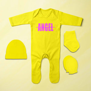 Angel Minimal Jumpsuit with Cap, Mittens and Booties Romper Set for Baby Girl - KidsFashionVilla