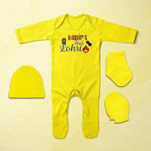 Custom Baby Name First Lohri Jumpsuit with Cap, Mittens and Booties Romper Set for Baby Boy - KidsFashionVilla