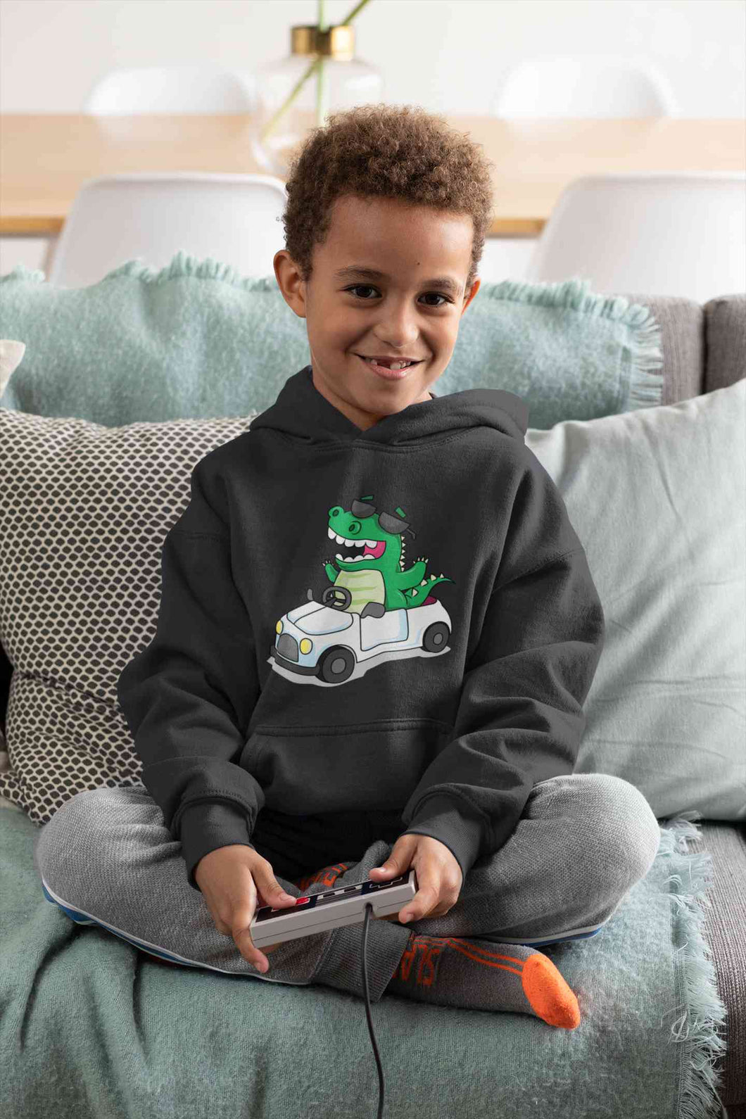 Dino Car Cartoon Boy Hoodies-KidsFashionVilla