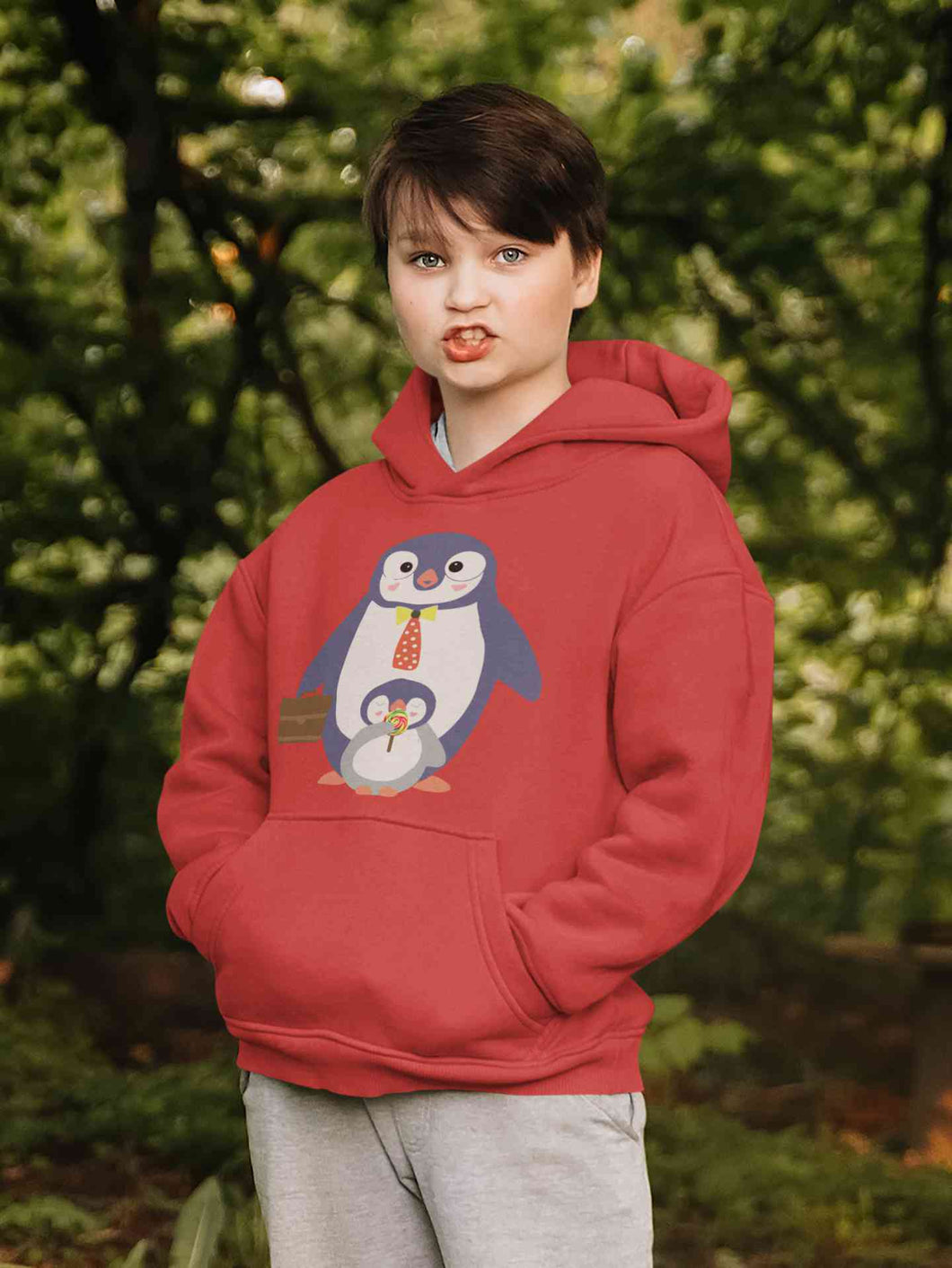 Papa And Baby Penguin Cartoon Boy Hoodies-KidsFashionVilla