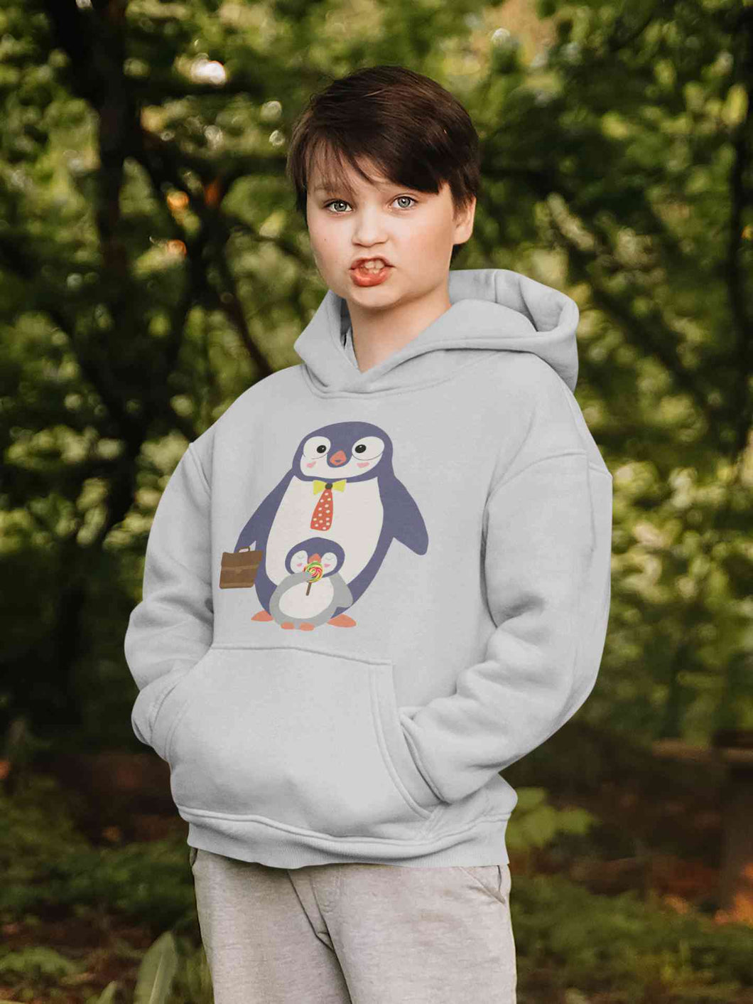 Papa And Baby Penguin Cartoon Boy Hoodies-KidsFashionVilla