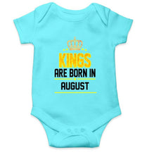 Load image into Gallery viewer, Kings are born in August Rompers for Baby Boy- FunkyTradition FunkyTradition
