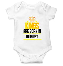 Load image into Gallery viewer, Kings are born in August Rompers for Baby Boy- FunkyTradition FunkyTradition
