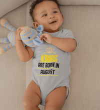 Load image into Gallery viewer, Kings are born in August Rompers for Baby Boy- FunkyTradition FunkyTradition
