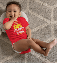 Load image into Gallery viewer, Kings are born in August Rompers for Baby Boy- FunkyTradition FunkyTradition
