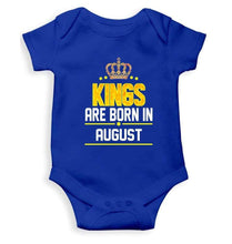 Load image into Gallery viewer, Kings are born in August Rompers for Baby Boy- FunkyTradition FunkyTradition
