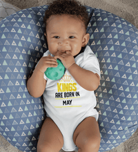 Load image into Gallery viewer, Kings are born in May Rompers for Baby Boy- FunkyTradition FunkyTradition
