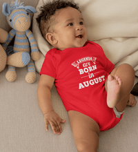 Load image into Gallery viewer, Legends are born in August Rompers for Baby Boy- FunkyTradition FunkyTradition
