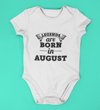 Load image into Gallery viewer, Legends are born in August Rompers for Baby Boy- FunkyTradition FunkyTradition
