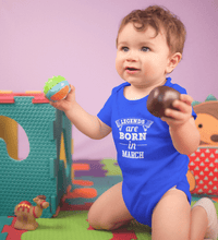 Load image into Gallery viewer, Legends are born in March Rompers for Baby Boy- FunkyTradition FunkyTradition
