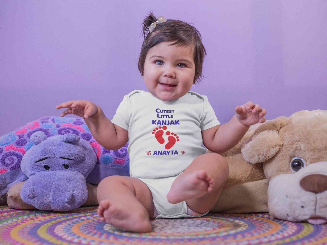 Custom Name Cutest Little Kanjak Navratri Rompers for Baby Girl- KidsFashionVilla