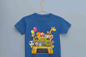 Zoo Bus Cartoon Half Sleeves T-Shirt For Girls -KidsFashionVilla