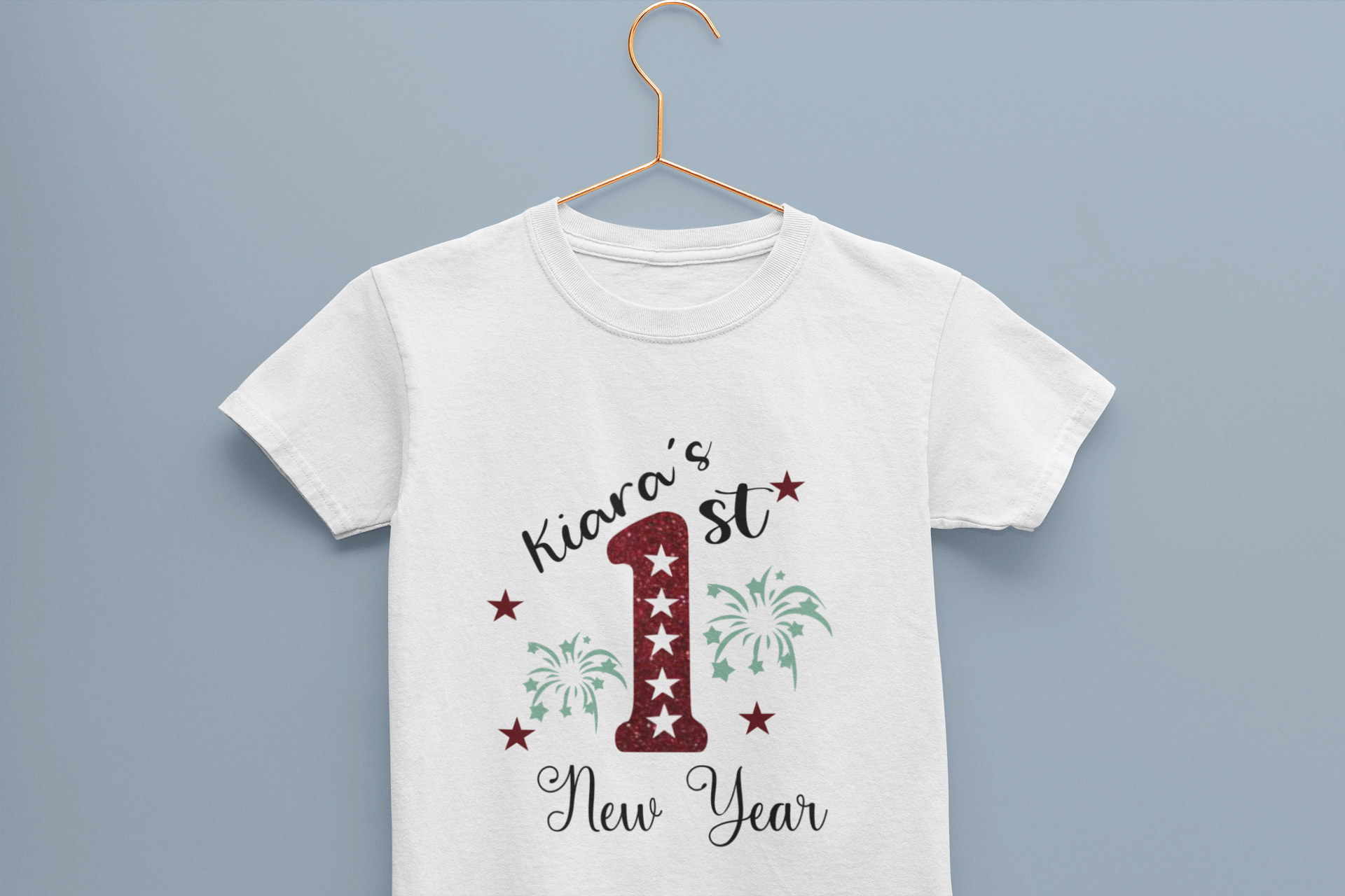 Customized Name New Year Half Sleeves T Shirt For Girls